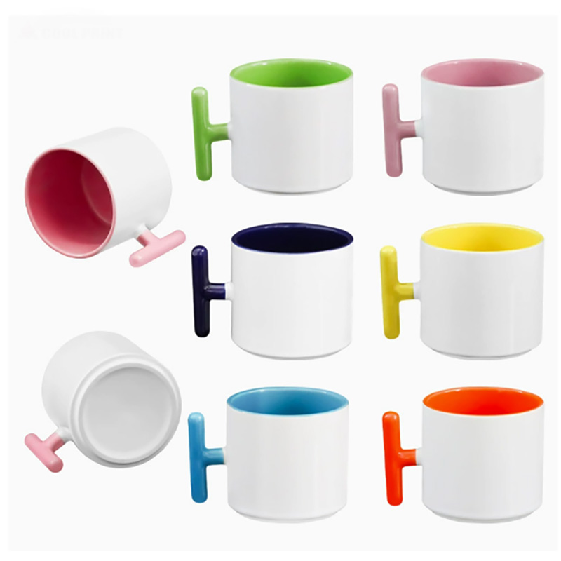 Coffee Tea Logo - 2PCS Creativity T-shaped handle ceramic mug